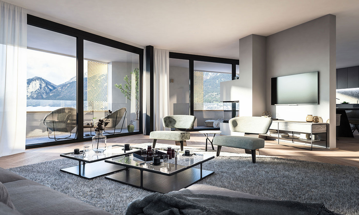 Innenvisualisierung moderner Wohnraum Eigentumswohnung Stadt Carré in Innsbruck