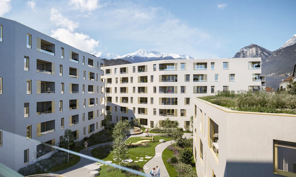 Visualisierung Blick auf Innenhof Wohnprojekt Stadt Carré in Innsbruck