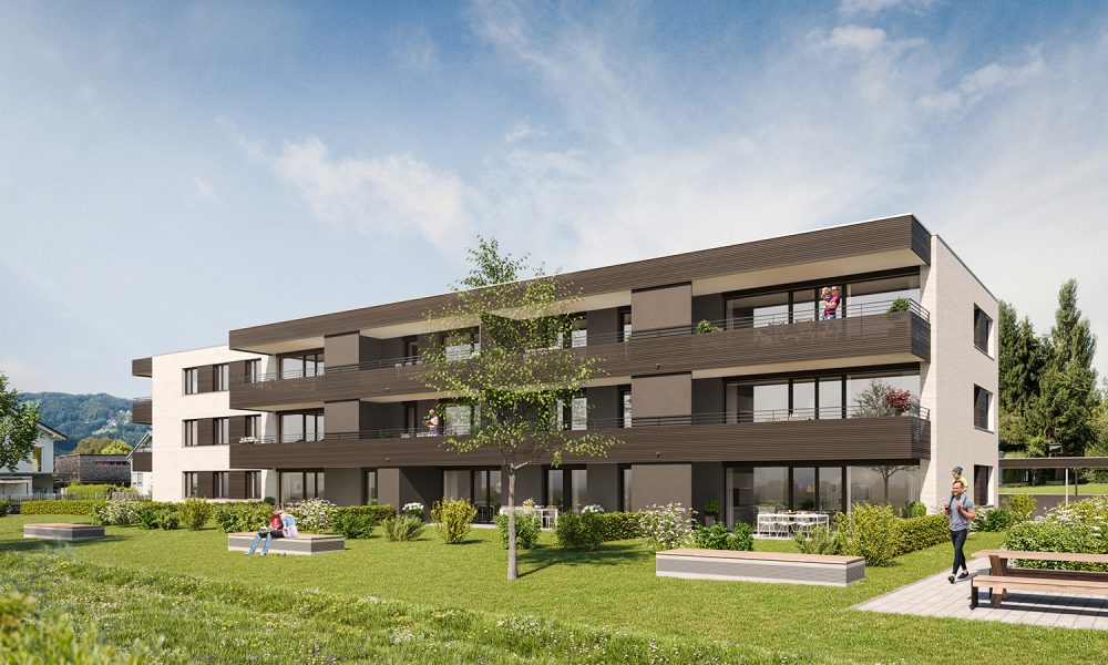 Visualisierung Außenansicht Wohnen am Giessen in Höchst mit Eigentumswohnungen in zwei Baukörpern