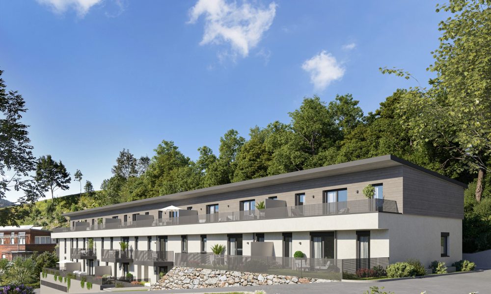 Visualisierung Wohnprojekt Badgasse in Hopfgarten im Brixental, Außenansicht mit Balkonen
